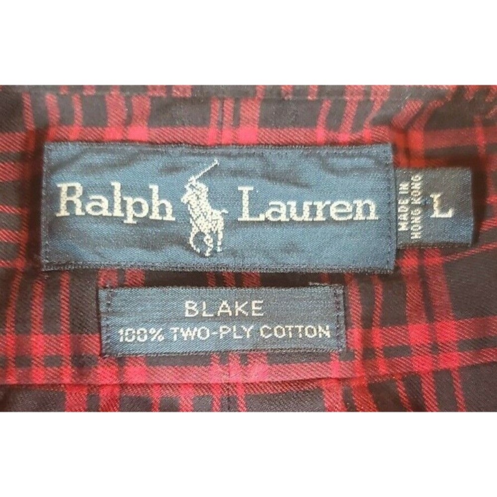 Polo Ralph Lauren Blake Fit Red Black Plaid Two-Ply Cotton Long Sleeve Shirt L - Picture 3 of 4